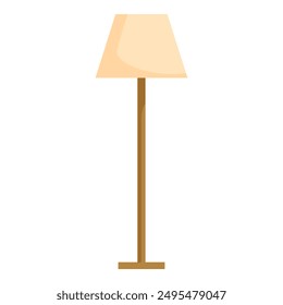 Tall floor lamp is standing and illuminating the room with its beige lampshade