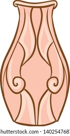 A tall flower vase in pink colour with designs on it , vector, color drawing or illustration.