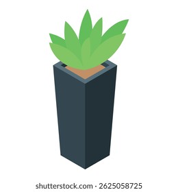 Tall flowerpot growing a green plant in isometric view
