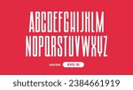 Tall font isolated. Extra condensed alphabet. High narrow letters. Long and slim font. Uppercase. Regular. Vector illustration eps10.
