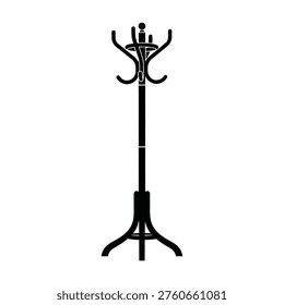 Tall freestanding coat rack with multiple hooks and a stable base isolated on transparent background