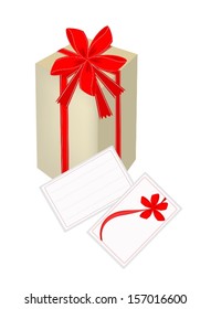 Tall Gift Box with Red Ribbon and Blank Greeting Card, A Perfect Gift or Present for Someone Special. 