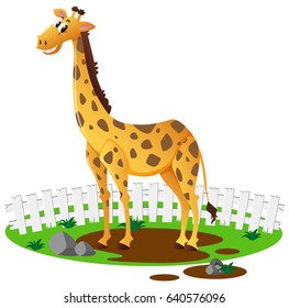 Tall giraffe in the garden illustration