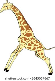 A tall giraffe strolls upright in a playful vector style, showcasing its unique patterns and posture.