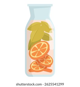 Tall glass bottle containing orange slices and green leaves, perfect for a refreshing summer drink