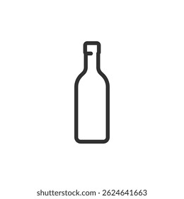 Tall glass bottle, linear icon. Wine, oil, or beverage container. Line with editable stroke.