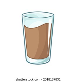 Tall glass of chocolate milk clipart element. Cute simple flat vector illustration design. Chocolate flavor yogurt dairy drink print, sign, symbol.
