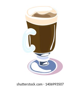 Tall glass of coffee, with cream, color image in vector, for the design of cafes and restaurants, catering shops