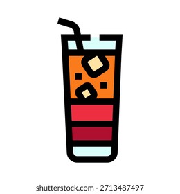 Tall glass containing a refreshing layered cocktail drink with a straw and ice cubes, representing summer beverages, party drinks, bars, and refreshment concepts