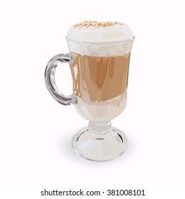 tall glass cup of cappuccino with whipped cream made layers, isolated illustrations, vector latte