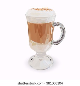 tall glass cup of cappuccino with whipped cream made layers, isolated illustrations, vector latte