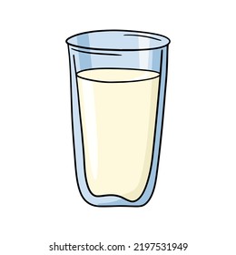 A tall glass glass with a drink, milk, cream, kefir, vector in cartoon style on a white background