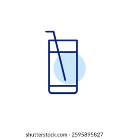 Tall glass drink and straw. Refreshments, soda or lemonade. Pixel perfect, editable stroke vector icon