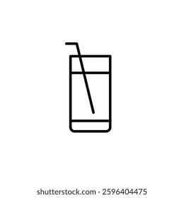 Tall glass drink and straw. Refreshments, soda or lemonade. Pixel perfect, editable stroke vector icon