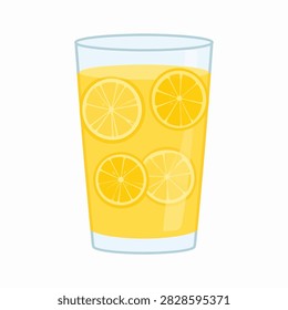A tall glass filled with cold lemonade, garnished with lemon slices and ice cubes, perfect for hot summer days and refreshment.