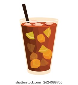 Tall glass of iced tea with lemon wedges and ice cubes, perfect for a hot summer day
