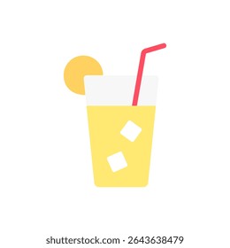 A tall glass of lemonade with ice cubes, straw, and lemon slice. Suitable for summer drink menus, refreshment graphics, or hot weather themes.