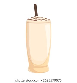 Tall glass of milkshake com xarope de chocolate e chantilly está esperando por você