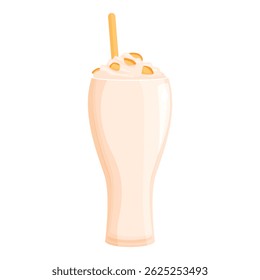Vidro alto de milkshake com chantilly, decorado com nozes e palha, isolado sobre fundo branco
