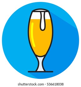 Tall glass on the leg with beer and foam. Simple vector icon. Vector Image.