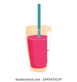 Tall glass with pink juice and straw is standing on white background, perfect for health and lifestyle themes