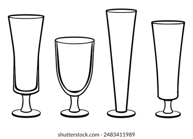 Tall Glasses Line Art Food Modern Detailed Elegant Illustrations