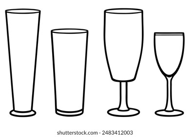 Tall Glasses Line Art Food Artistic Minimalist Design Illustrations