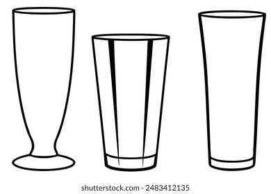 Tall Glasses Line Art Food Sleek Elegant Illustration Collection