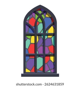 Tall gothic arched window with colorful stained glass letting light through