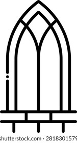 Tall gothic stained glass window featuring a pointed stone arch. This architectural detail illustrates medieval cathedral construction and religious aesthetics. Suitable for historical architecture textbooks and gothic building guides.