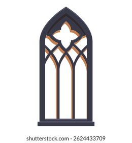 Tall gothic window with a stone arch featuring a clover pattern is standing tall