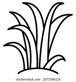 Tall grass in the swamp. A bush with long thin leaves.  A plant for landscape design. Vector icon, outline, isolated.  Editable stroke.