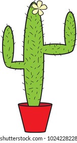 A tall green cactus with a flower vector