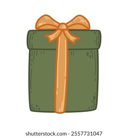 Tall green gift box with an elegant orange bow and ribbon details. For woodland-themed events, birthdays, or seasonal designs. Minimalist design suited for festive or eco-friendly holiday graphics