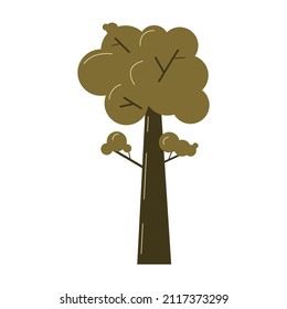 Tall green oak tree in flat cartoon style. Cute forest deciduous tree in summer time. Vector illustration isolated on white background