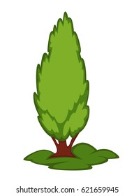Tall green tree on piece of grassland vector illustration isolated