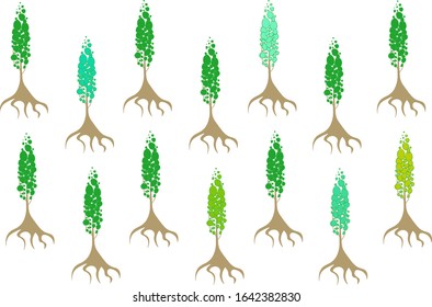 The tall green trees with roots pattern