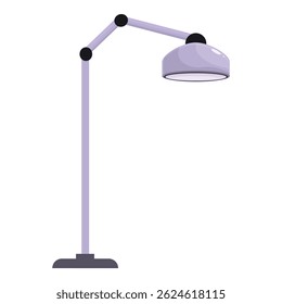 Tall grey lamp is standing and lighting a room with its bright bulb