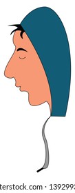 A tall guy covered his head with a blue color hood with his eyes closed vector color drawing or illustration