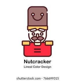Tall Hat Nutcracker Toy Lineal Color Vector Illustration