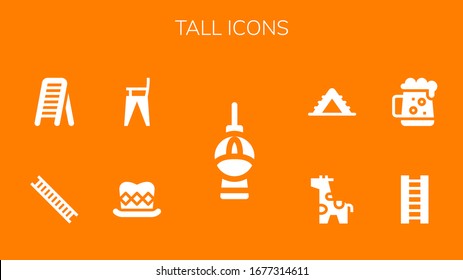 conjunto de iconos altos. 9 iconos altos rellenos.  Iconos modernos sencillos, como: Fernsehturm berlin, sombrero superior, silla de alimentación, vejiga, cerveza oscura, jirafa