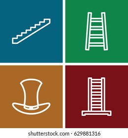 Tall icons set. set of 4 tall outline icons such as ladder, stairs