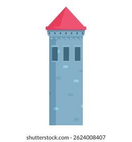 Tall and imposing medieval stone tower, featuring a red roof and small windows, evokes a sense of history and grandeur