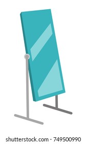 Tall Large Rotating Dressing Mirror On Stand Vector Cartoon Illustration Isolated On White Background.