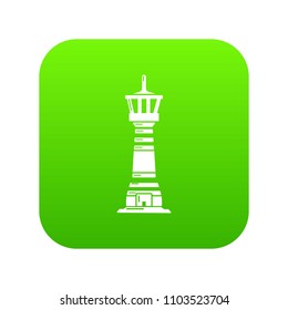 Tall lighthouse icon green vector isolated on white background