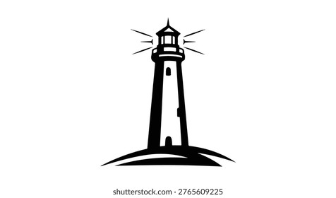 Tall lighthouse tower on island shore