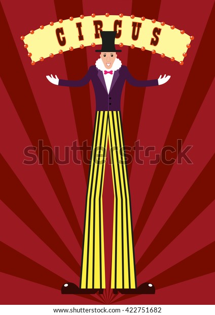 背の高い男 漫画のベクターイラスト サーカスで竹馬のズボンをはいた背の高い男 フラットデザイン サーカスのポスター のベクター画像素材 ロイヤリティ フリー