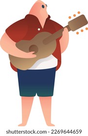 Tall Man Playing Guitar Curvy 2 UI Banner Illustration Vector EPS