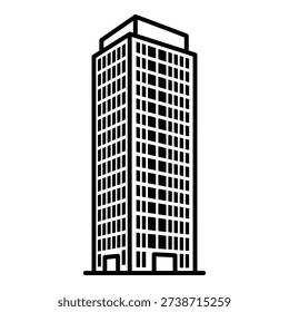 Tall modern building with numerous windows and a flat roof isolated on white background, Vector