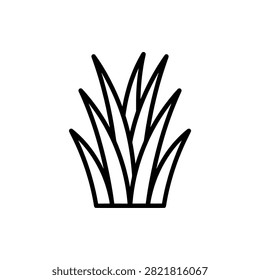 Tall narrow tuft of grass blades growing upward, black and white line art vector illustration